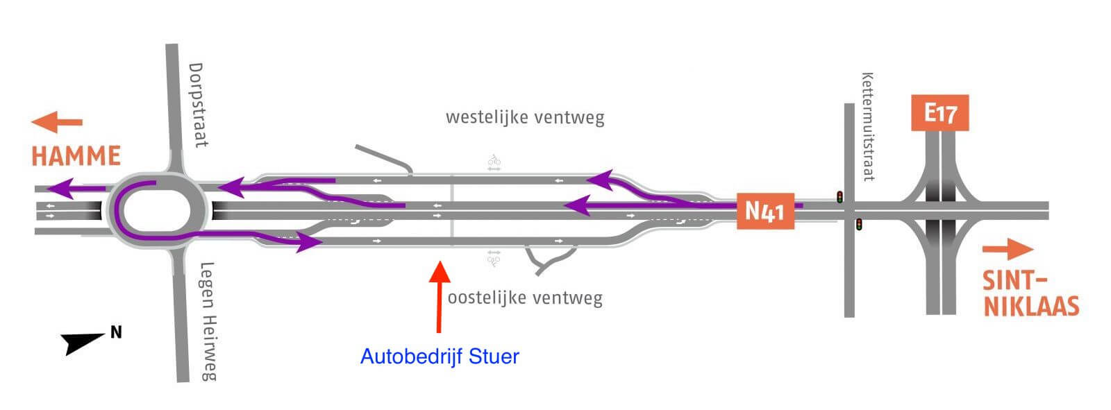 ligging langs N41 te Elversele-Temse